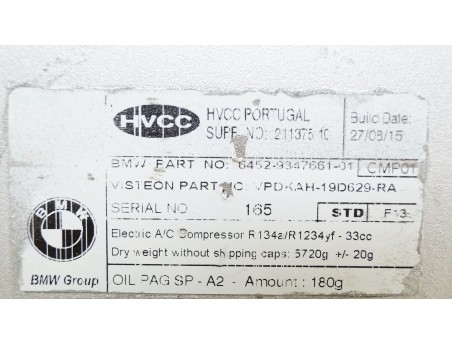 AC Compressor BMW 2 3 5 7 X1 X2 X3 X5 Hybrid 64529347661-01