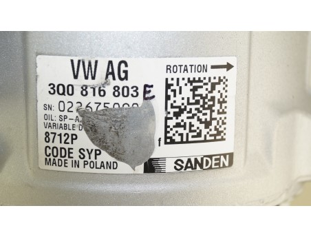 AC Compressor AUDI SEAT SKODA VW 3Q0816803E 8712P