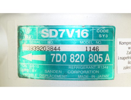 AC Compressor FORD GALAXY SEAT ALHAMBRA VW GOLF PASSAT 7D0820805A