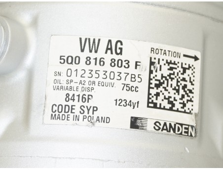 AC Compressor AUDI SEAT SKODA VW 5Q0816803F PXE14-8416P