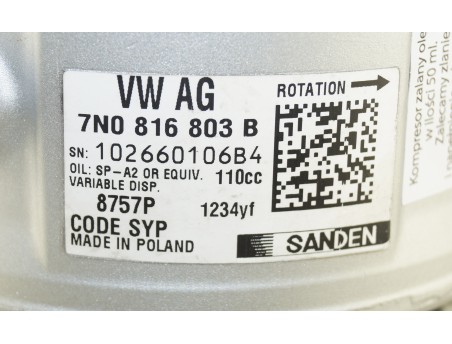 AC Compressor ALHAMBRA VW JETTA IV CALIFORNIA MULTIVAN 7N0816803B, 8757P